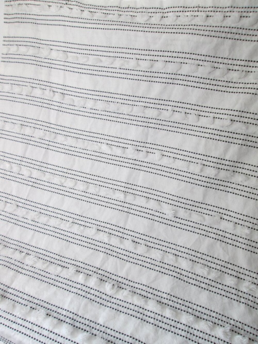 West Elm Organic Cotton Stripe Stitch Candlewick Pom Pom Shower Curtain 72"x74”